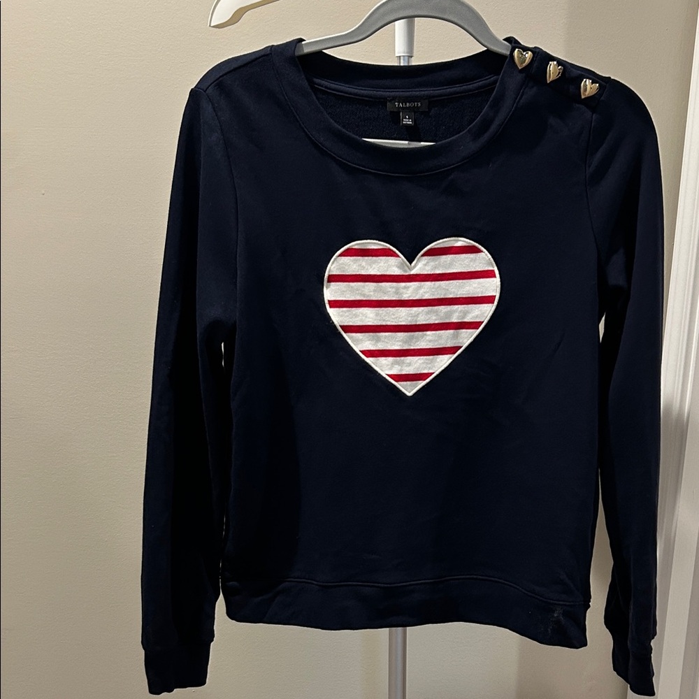 Talbots Navy Top with Red Heart Design